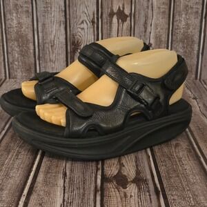 Sz 39 / 8-8.5 Womens MBT Kisumu 3S Black Leather Rocker Bottom Walking Sandals